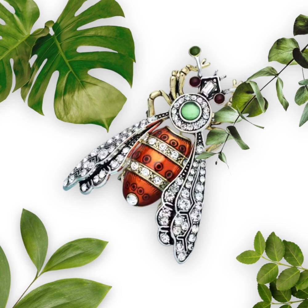 Bumble Bee Big Brooch Insect Pin Enamel Rhinestone Fashion Jewelry Vintage Style